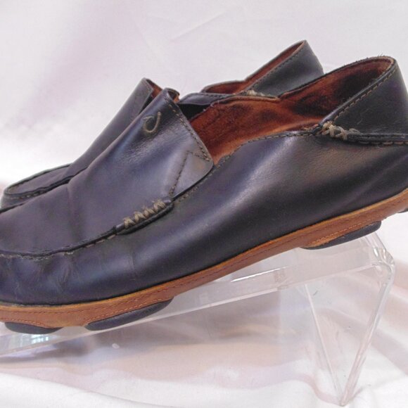 Olukai Moloa Slipper Mens 10 1/2 Black Leather Slip On Comfort Shoes Casual main image 4